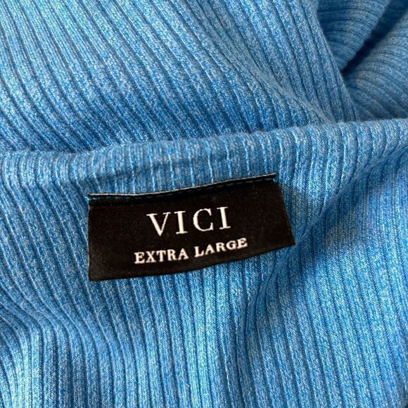 VICI Ribbed Knit Sleeveless Midi Dress in Electric Blue W/ Side Slit Size XL - Picture 7 of 14